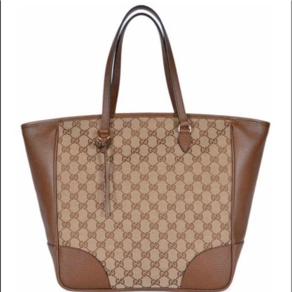 NEW Gucci Bree Canvas/Leather Beige-Ebony tote - Picture 2 of 16